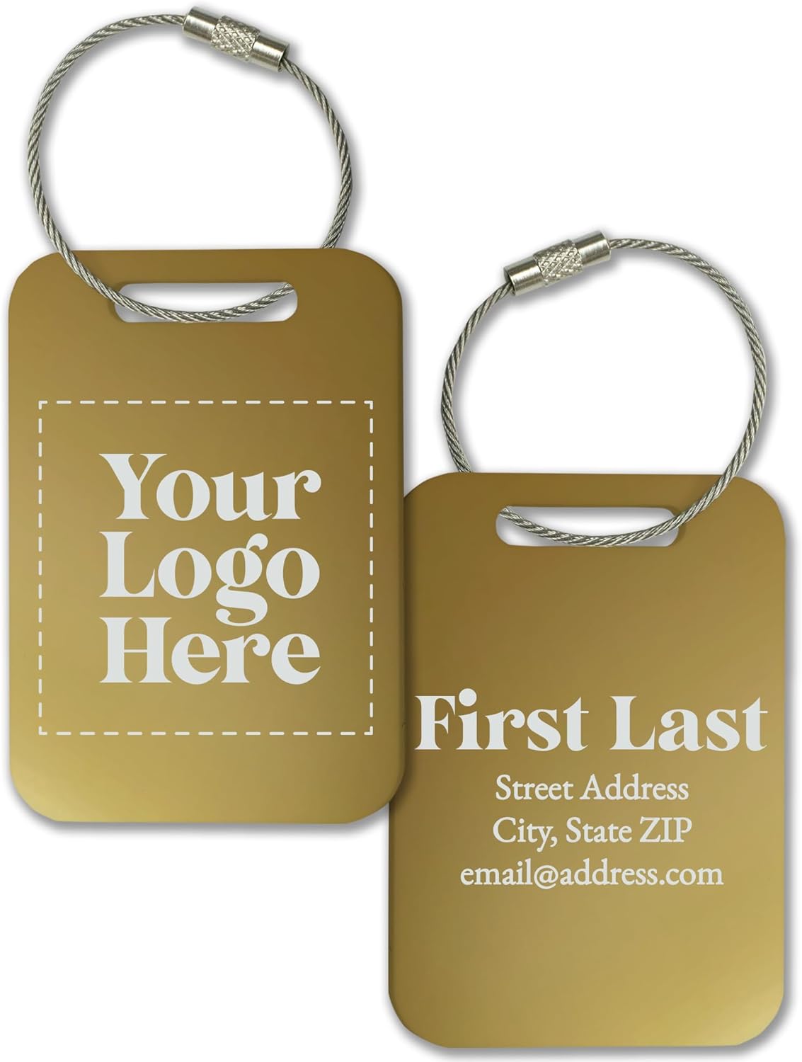 Personalized Logo Name Tag for Luggage (3 or 6 Count Pack) | Custom Tag for Suitcase | Acrylic Name Tag for Travel | Choose Your Font & Color | Backpack ID Label (Logo, Metallic Gold)