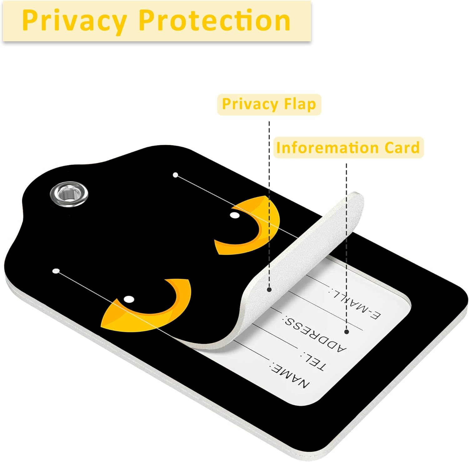 2 Pack Luggage Tag for Suitcase,Yellow Cat Eyes in Darkness PU Leather Suitcase Tags Identifiers