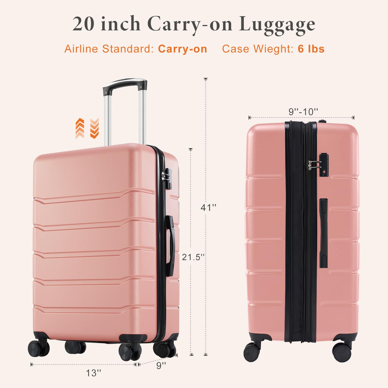 Sweetcrispy 20 Inch Carry On Luggage, Suitcase with Spinner Wheels