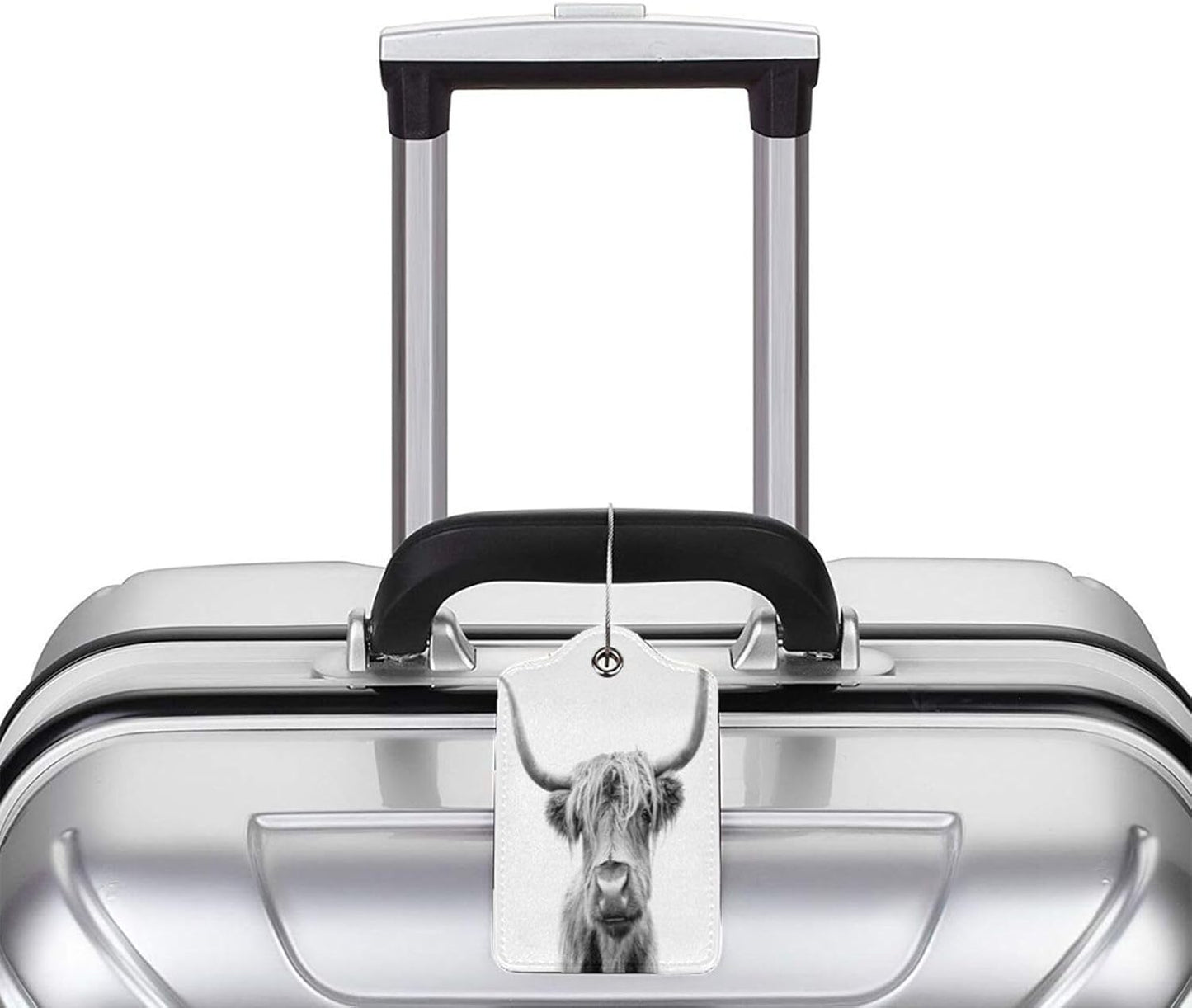 2 Pack Luggage Tag for Suitcase, Cute Leather Suitcase Tags Identifiers with Privacy Name Address Labels Durable Steel Loop for Women Men Girl Travel (Highland Cow Bull)
