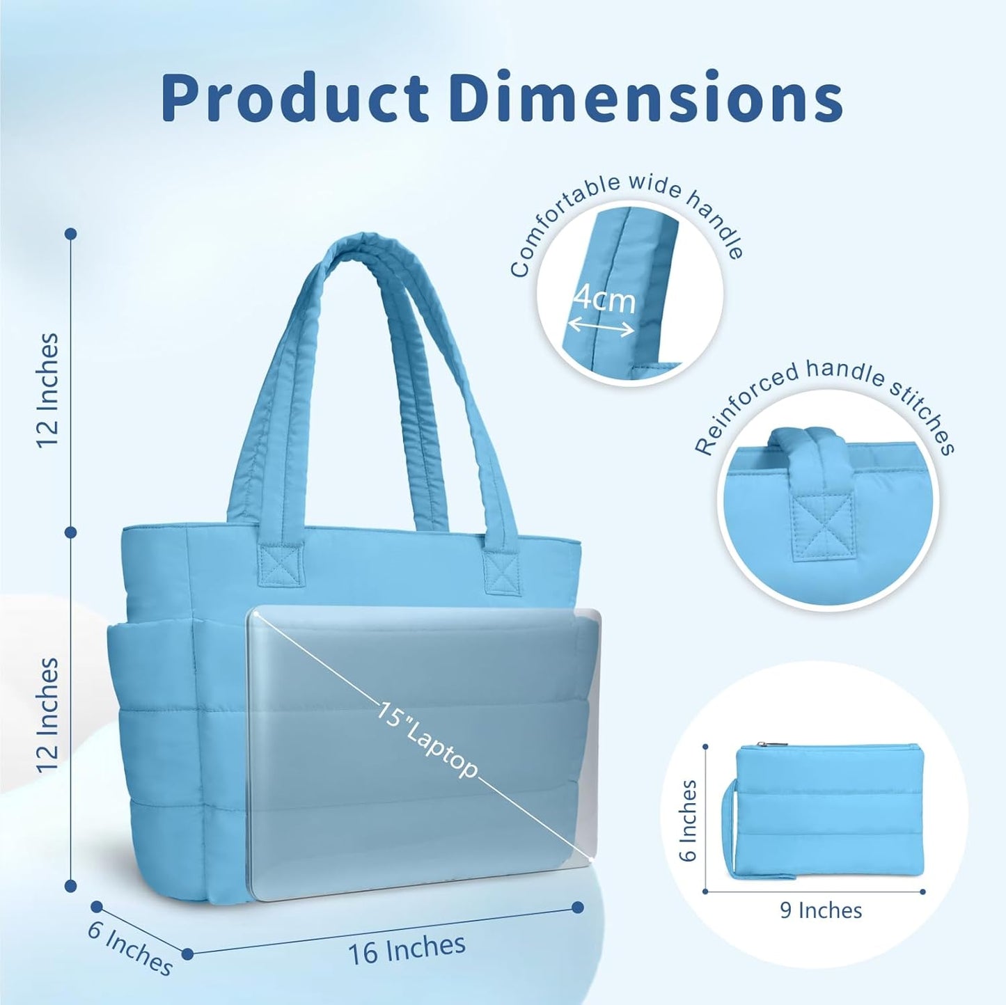 TOPDesign Puffer Tote Bag for Women, Lightweight Puffy Handbag with Compartments, Quilted Shoulder Bag for Work, Travel, Gym