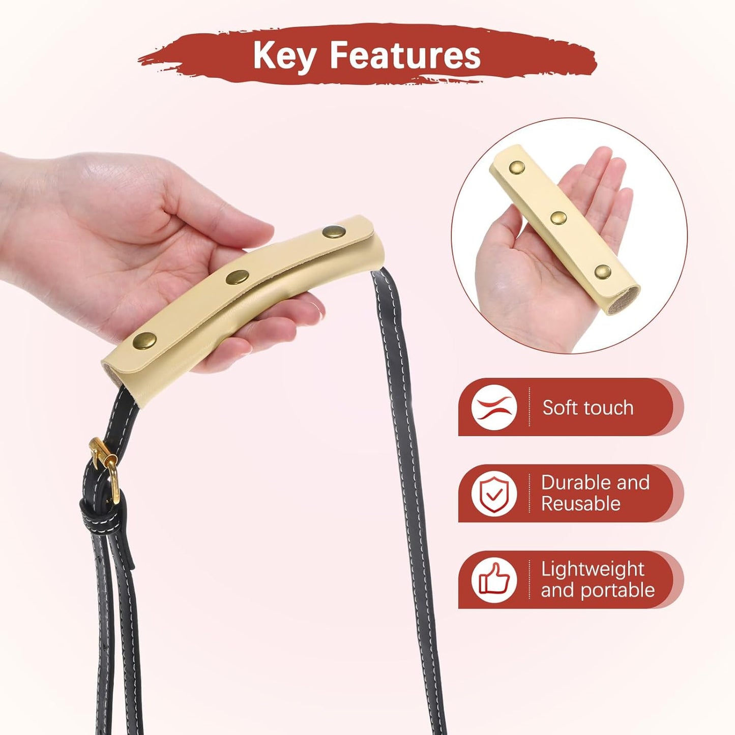 Leather Handle Wrap [4PCS] - Handbag Handle Wrap Cover with 3 Metal Clasps Use for Suitcases & Bags & Shopping Totes & Wallets - [Beige-5IN/13CM] Soft Purse Strap Pad