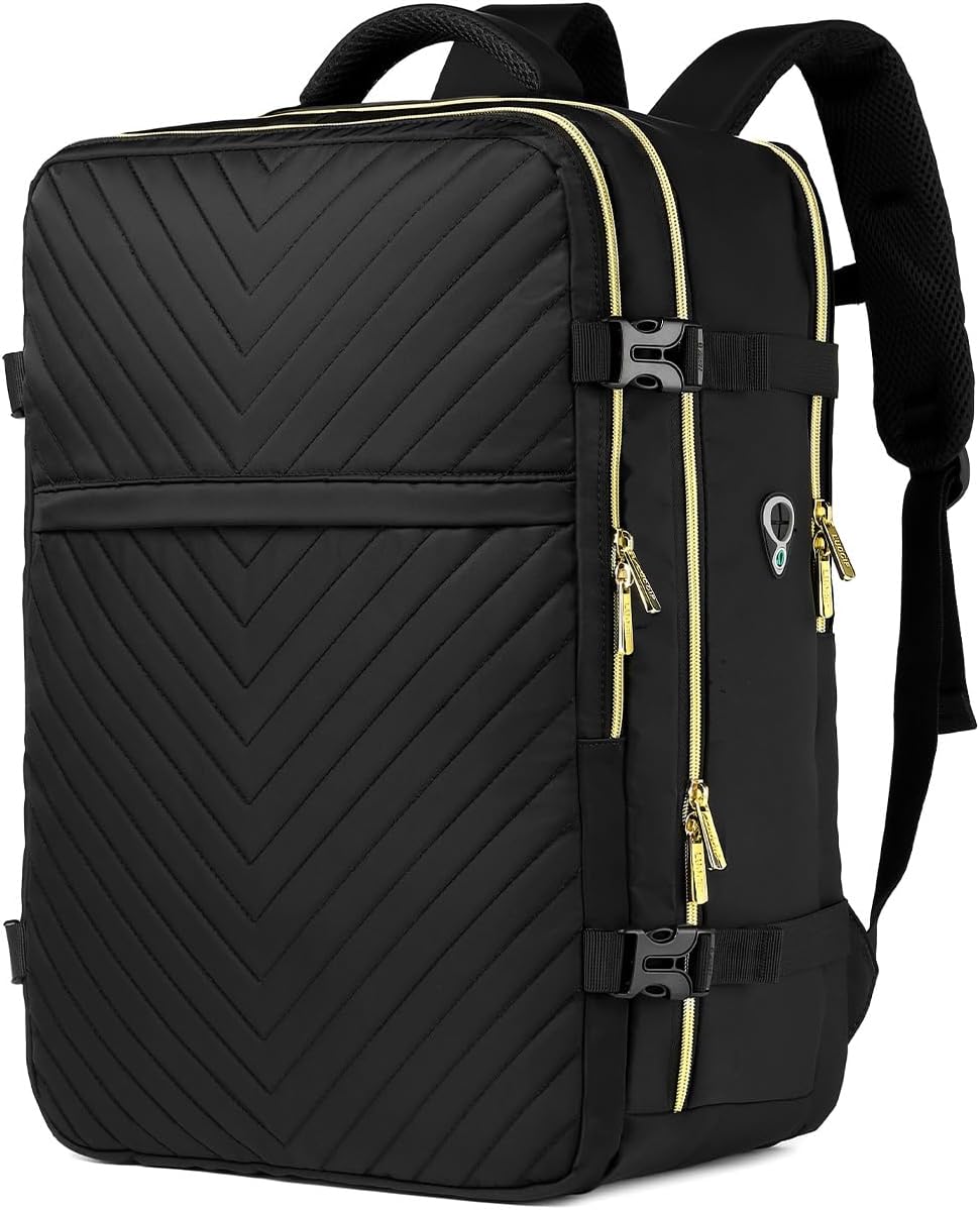 Large Carry On Travel Backpack - Flight Approved Waterproof Anti-Theft Luggage Daypack for Women Men 20 Inch Business Weekender Overnight Backpack College Bag Personal Item Size Black