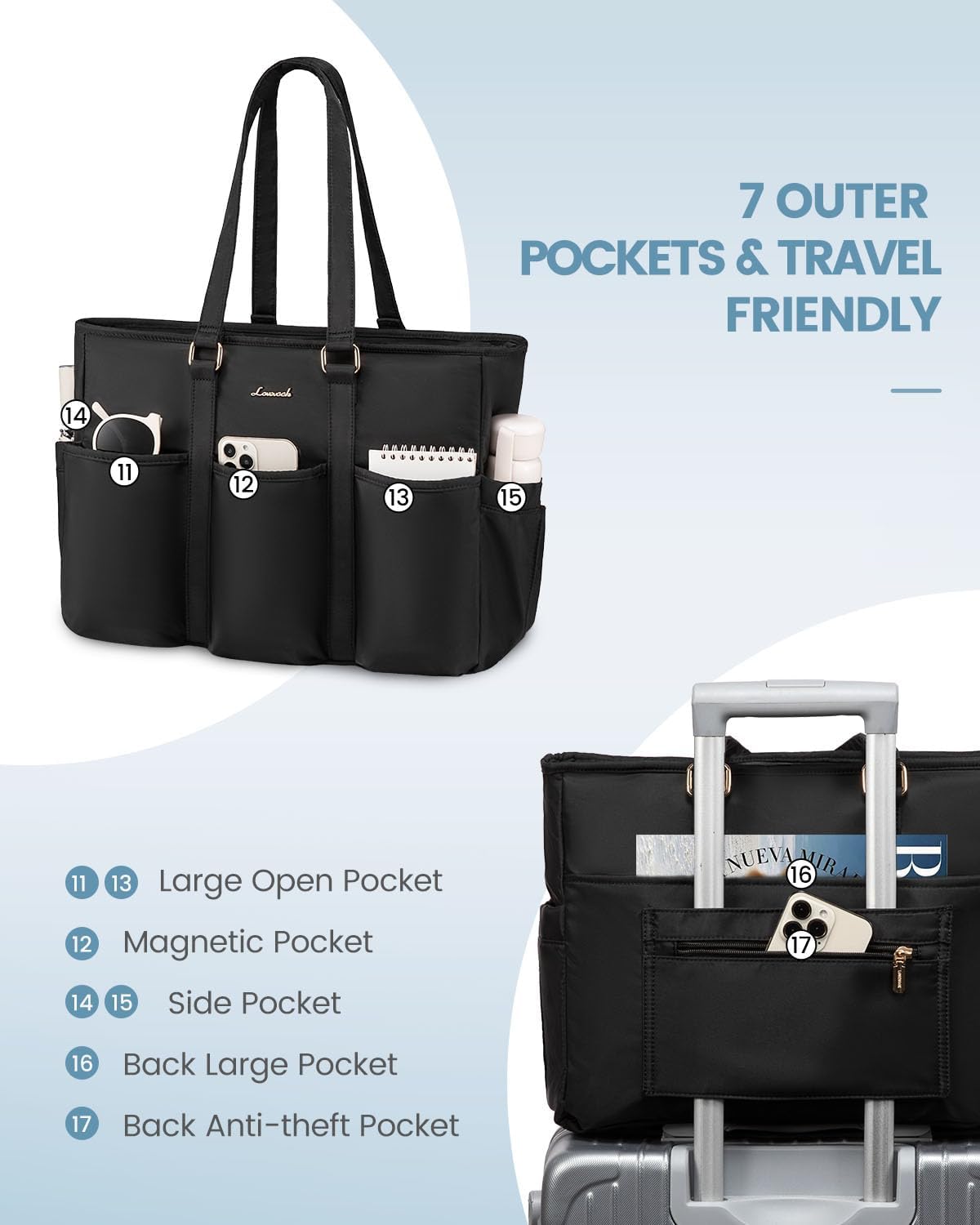 LOVEVOOK Laptop Tote Bag for Women Work, Teacher Tote Bag Nurse Bag With Large Cup Holder, Utility Professional Computer Bag For Work/Travel/College/Daily, Large Purse Handbag With Multi Pockets