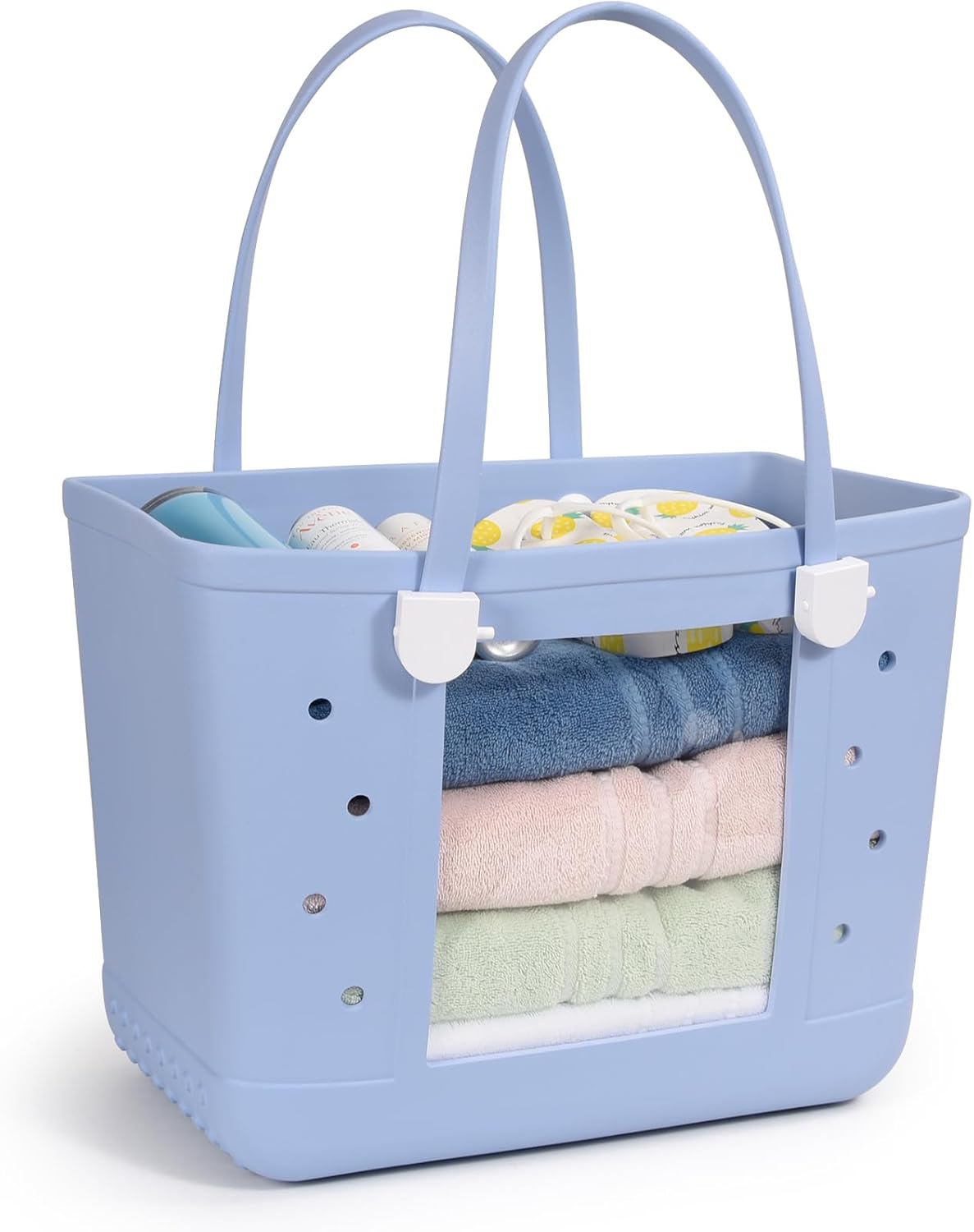 Rubber Beach Bag, Washable Moisture Resistant Durable Open Hole Tote Bag Beach Vacation Essentials