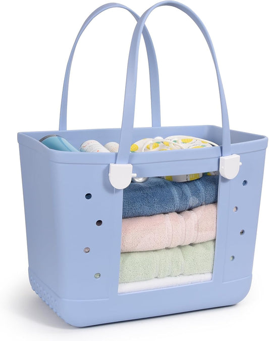 Rubber Beach Bag, Washable Moisture Resistant Durable Open Hole Tote Bag Beach Vacation Essentials