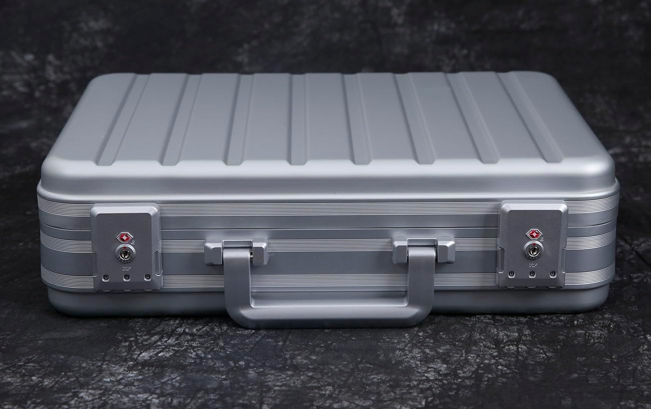 Silver Aluminum Attache Case Padded Laptop Briefcase Combo TSA Lock Hard Sided Money Suitcase with