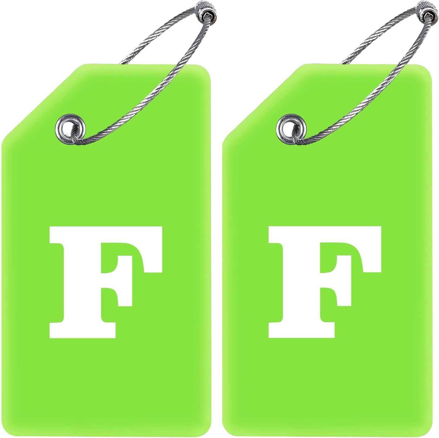Gostwo 2 Pack Silicone Luggage Tags for Suitcases, 26 Initial Letter Baggage Labels Handbag School Bag Suitcase Instrument Tag with Stainless Steel Loop(Green)(Letter F)