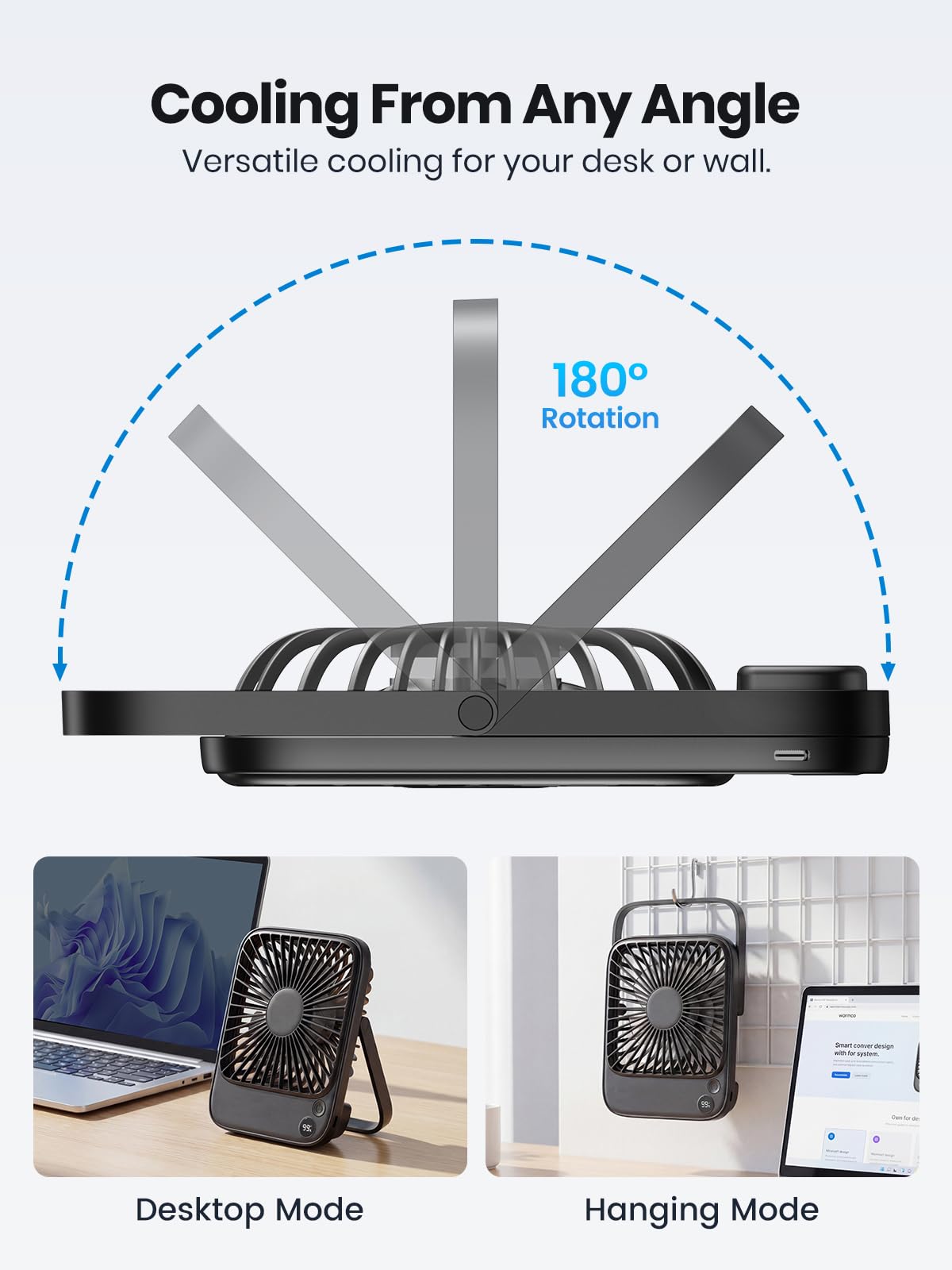TOPK 2 Pack Portable Desk Fan 5000mAh, Quiet, Ultra-Thin