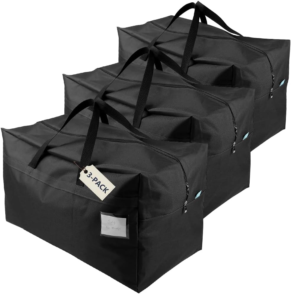 iwill CREATE PRO Pack of 3, 100L Large Size Ornament Festival Decoration Items Storage Bags, Such as Lights, Balls, Gift Wrapping, Travel Duffel Bags, Black