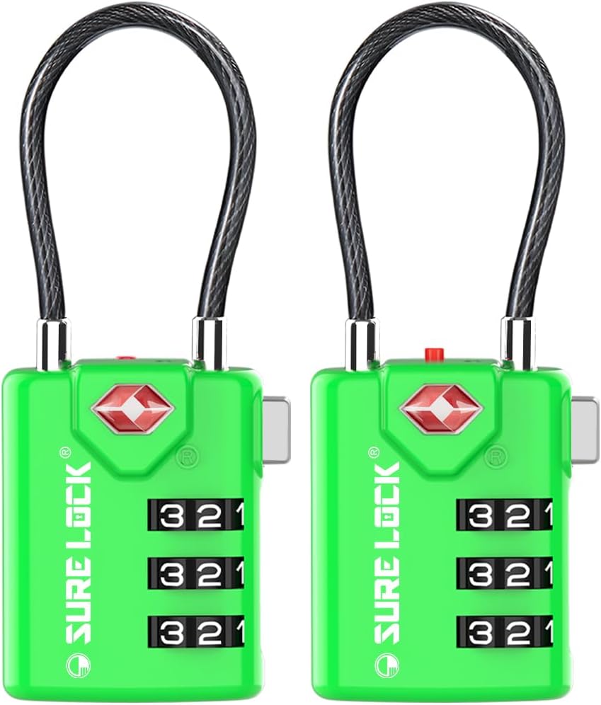 SURE LOCK TSA Compatible Travel Luggage Locks, Inspection Indicator, Easy Read Dials TSA Approved