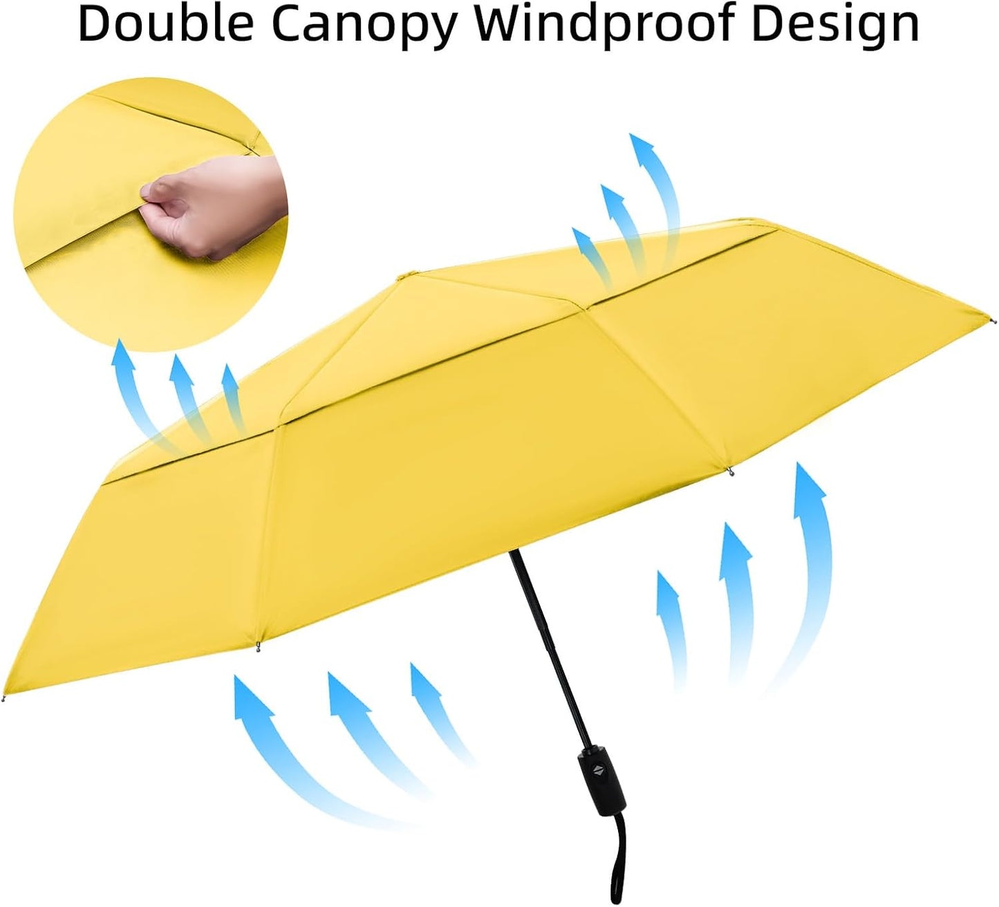 TradMall Travel Umbrella, 42/45 Inches Double Vented Canopy Windproof Automatic Strong Compact Folding Umbrellas for Rain Women and Men