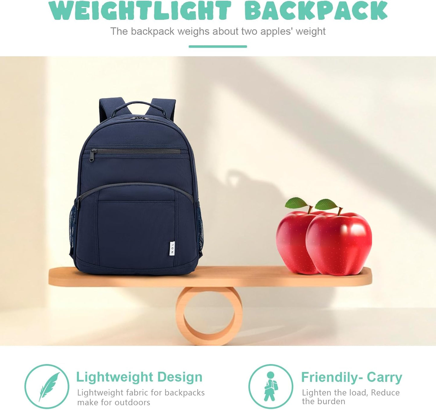 NOL Natural Organic Lifestyle Kids Backpack, School Backpacks for Teens Girls Boys, School Bookbag with Pencil Bag & Reflective Stripe for Elementary School - Navy blue