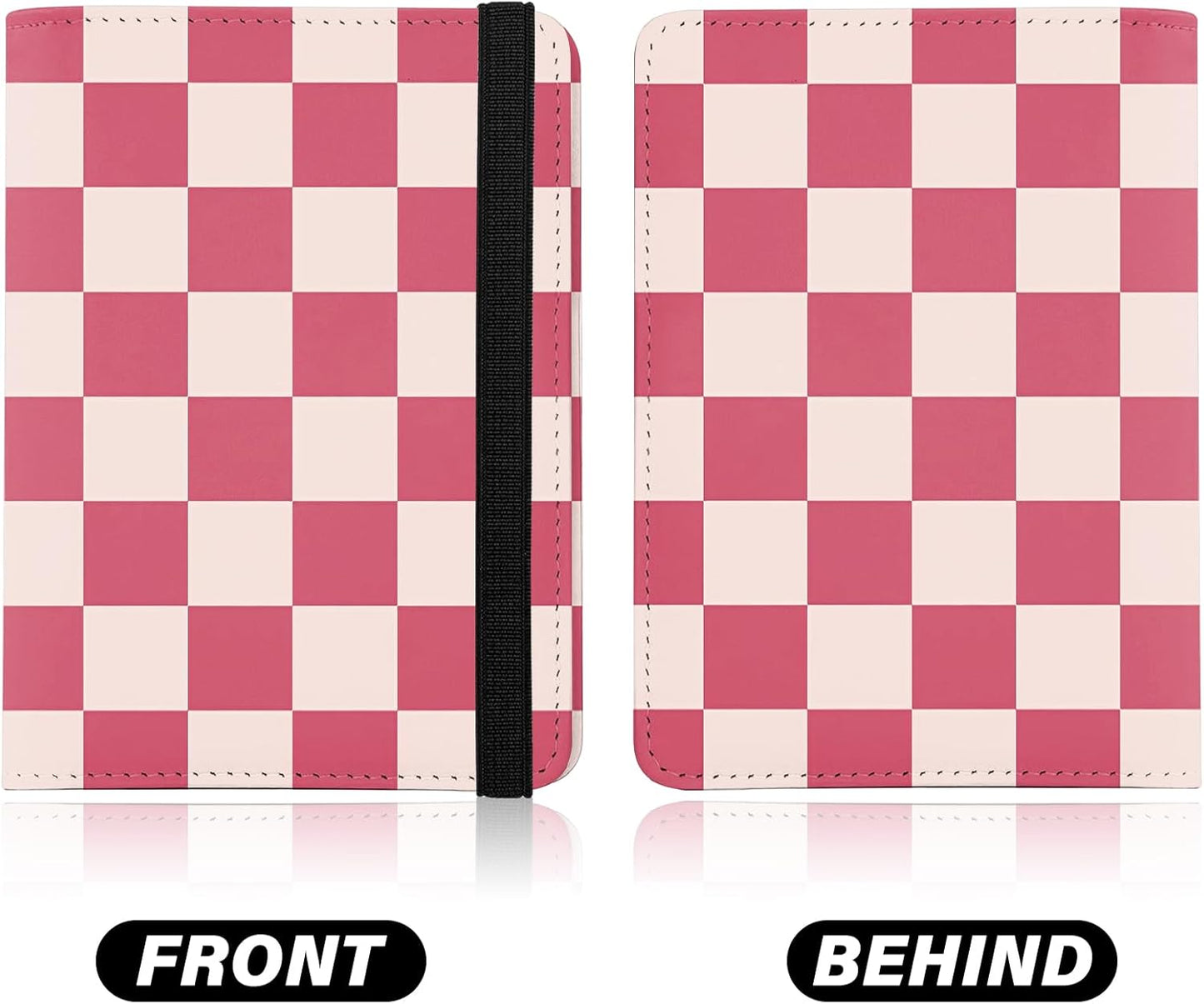 Cute Passport Holder and Holder Combo Passport Cover with Compatible Wallet Credit Card Protector RFID Blocking Women Men (Pink Grid)