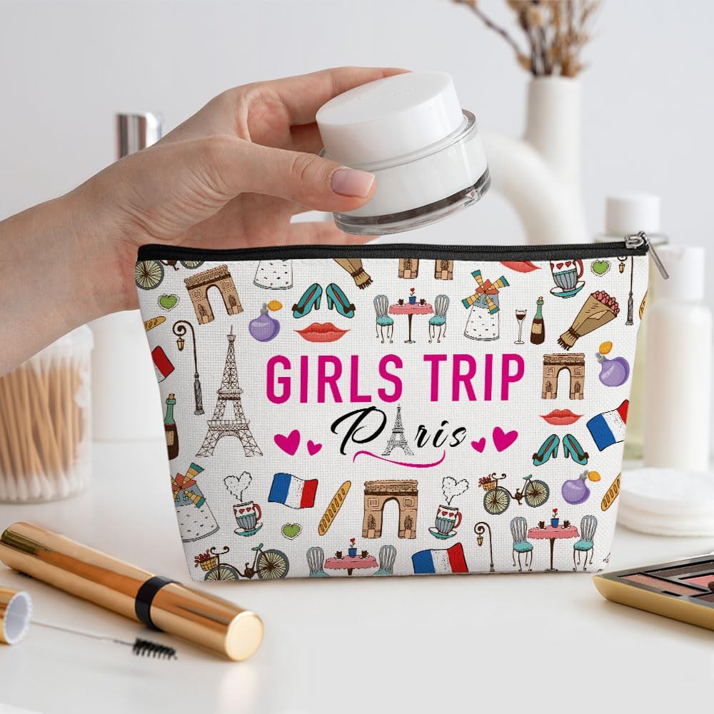 France Paris Girls Trip Makeup Bag, Paris Souvenir Lovers Gift Travel Vacation Cosmetic Bag for Women Bestie Sister Mom Girls Weekend Birthday Weekend Bachelorette Party Friendship