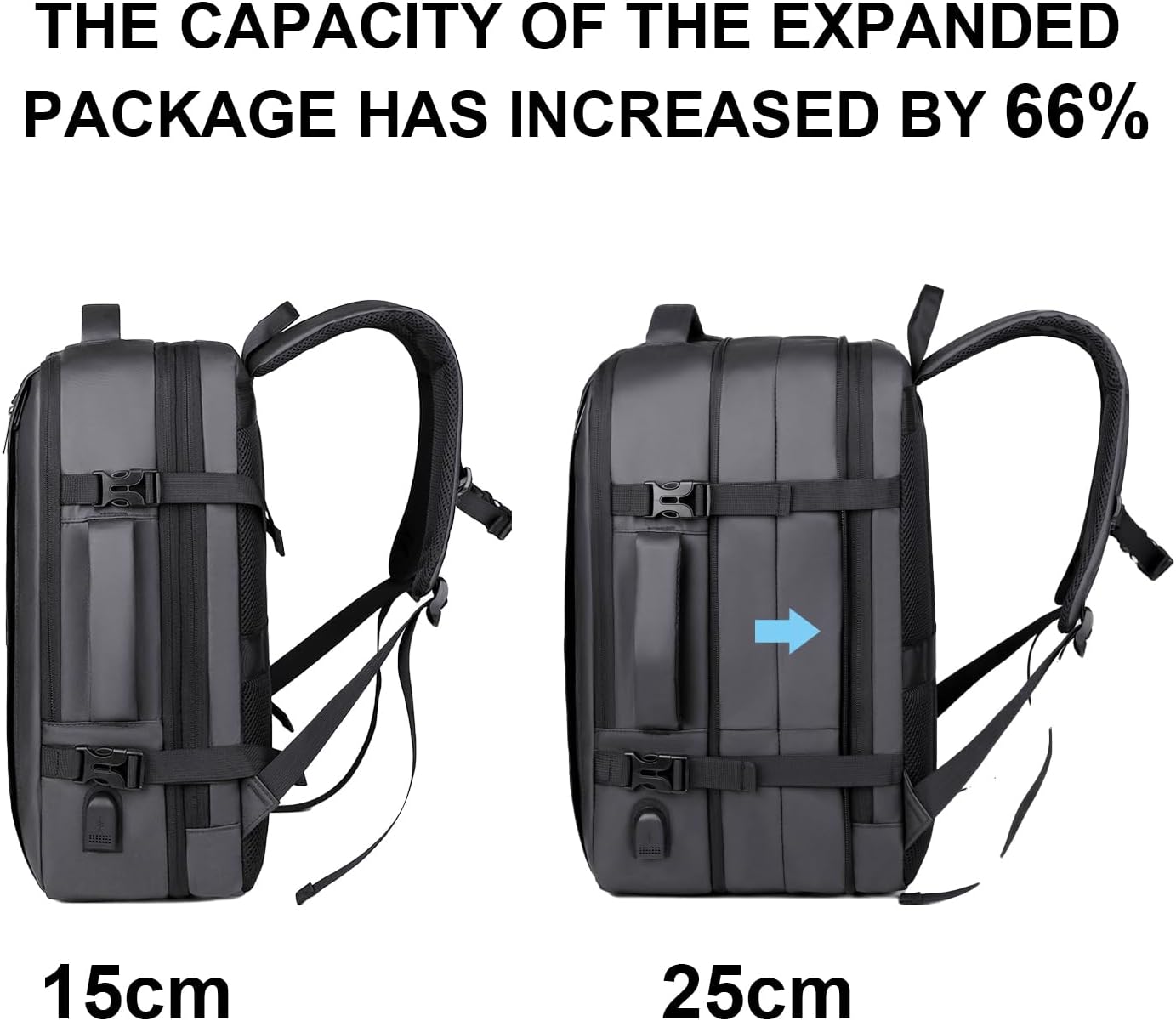 Travel Laptop Backpack 36-55L Expandable 15.6inch Laptop Backpack Usb Charging Port Lightweight (Grey)
