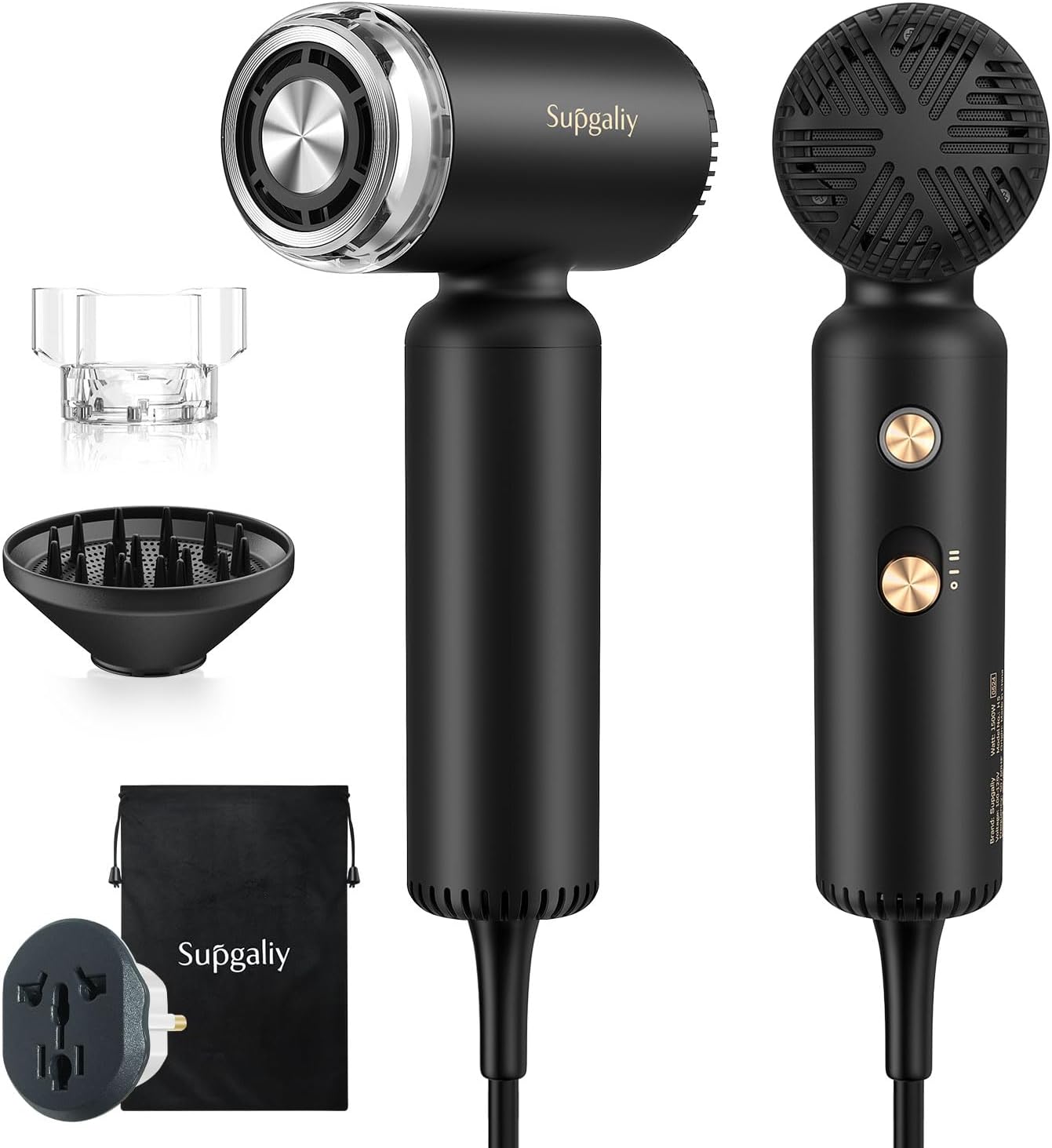 Dual Voltage Hair Dryer, High-Speed Ionic Blow Dryer for Fast Drying, Travel Compact Hair Blow Dryer with Magnetic Curly Diffuser for Home, Portable Hairdryer International 110-240V