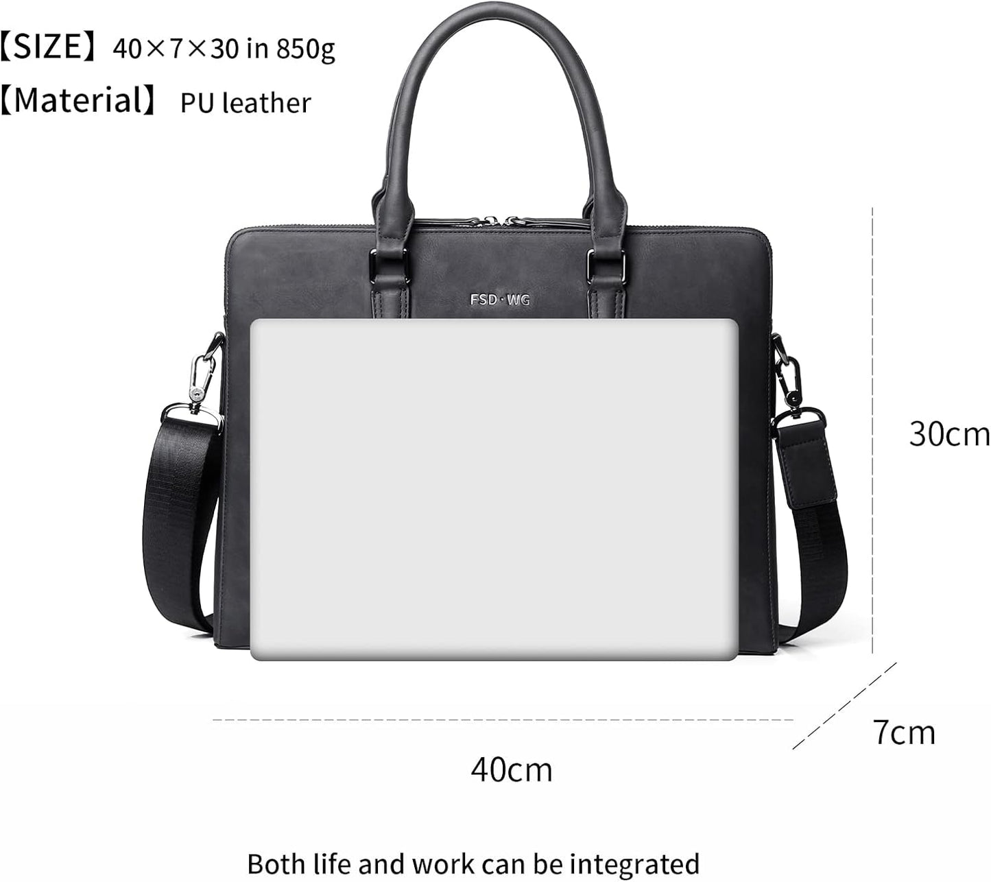FSD. WG Business Bag Leather Messenger Bag Water Resistant Business Travel Briefcase Handbag Briefcase for Men