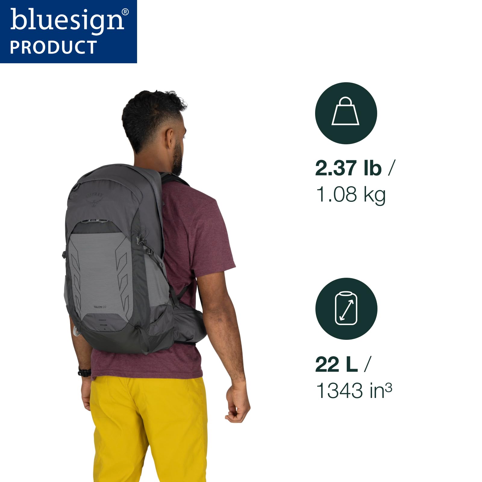 Osprey Talon 22L Men's Lightweight Hiking Backpack - Small Daypack for Travel & Camping, Phantom