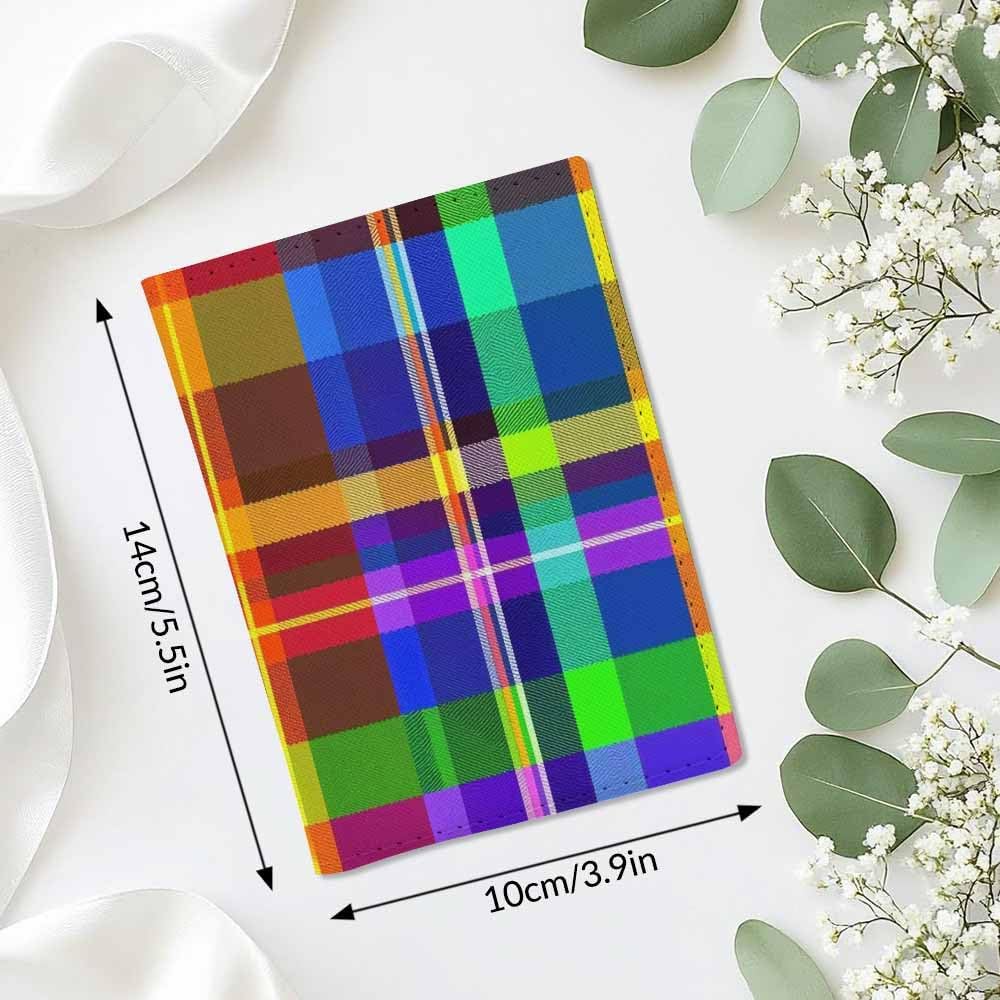 Rainbow Plaid Passport Holder for Travel Green Yellow Purple Blue Buffalo Check PU Leather Passport Cover Wallet Cute Passport Card Holder for Women and Men