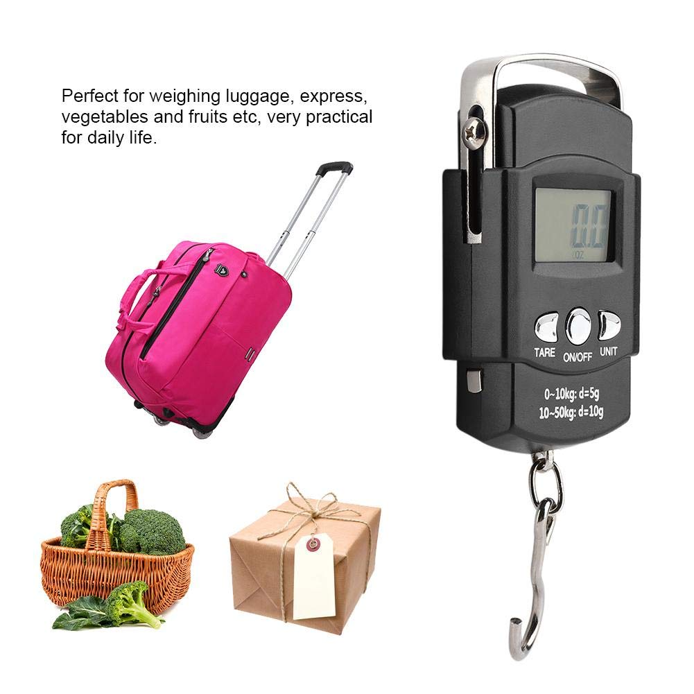 Digital Scale,Luggage Scale 50kg/110lb Portable Electronic LCD Digital Travel Postal Fishing Hook Weight Scale with Tape Measure Hook and Backlit LCD Display