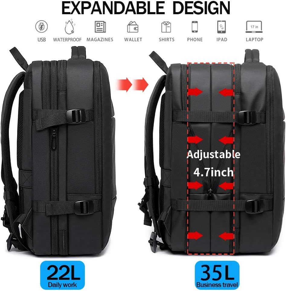 35L Travel Backpack,Flight Approved Carry On Backpack for International Travel Bag, Water Resistant Durable 17-inch Laptop Backpacks,Large Daypack Business Weekender Luggage Backpack for Men Women