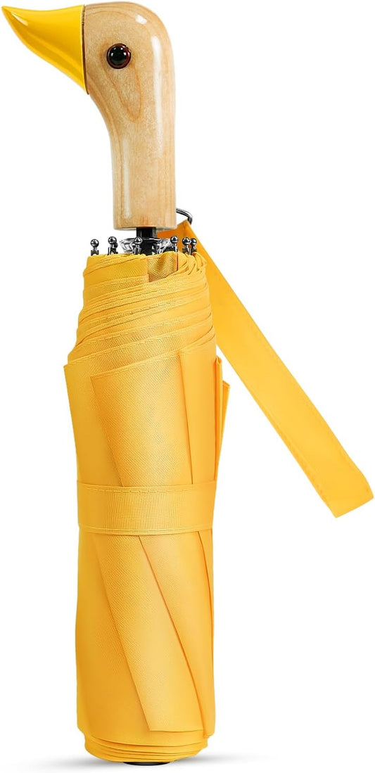 Cute Duck Handle Umbrella - Compact Travel Yellow Duck Head Umbrella for Adults and Girls