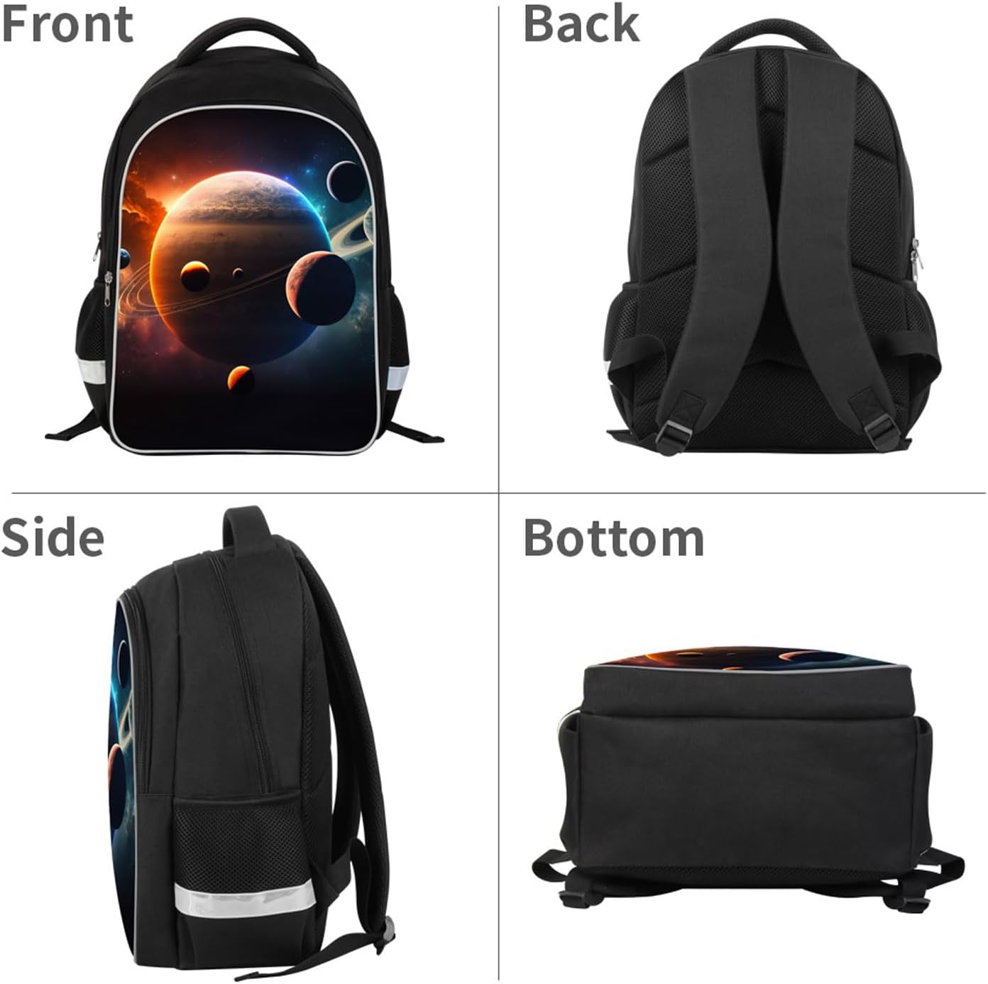 Solar System Planets Stars Space Kids Backpack, Galaxy School Bookbag for Boys and Girls, Polyester, 17 Inches Back Pack, Giftable, Bottle Holders, Tablet Compartment
