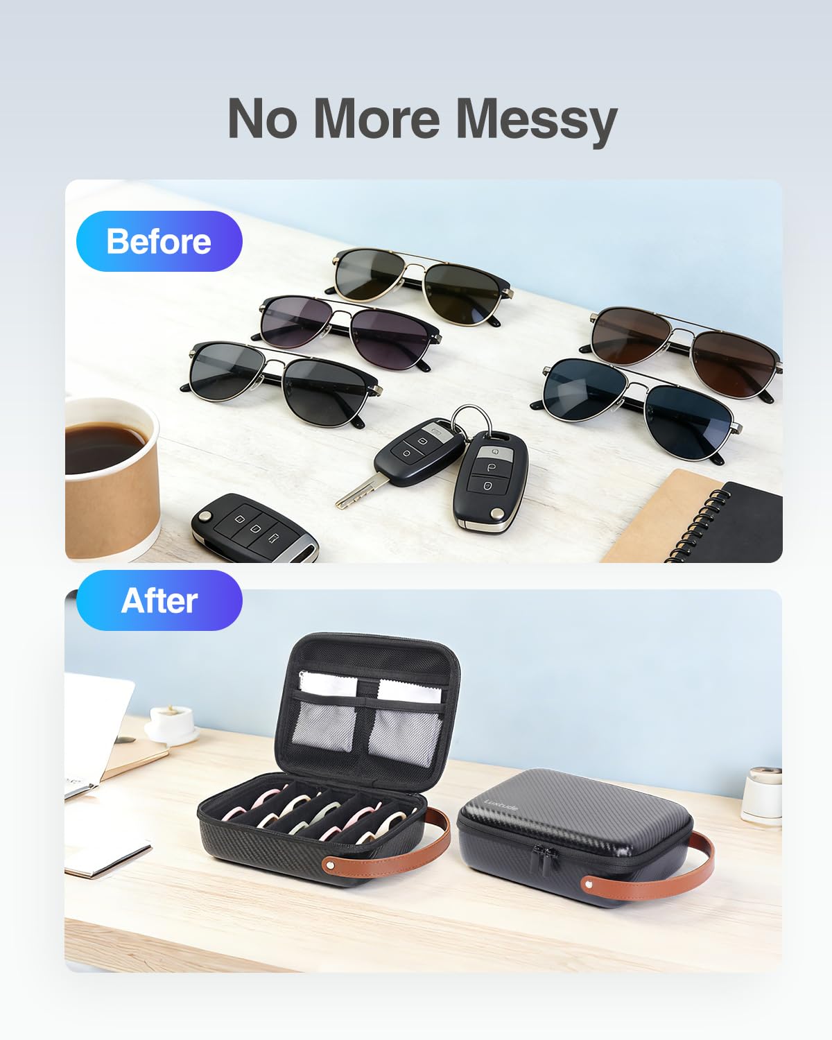 Luxtude Travel Sunglasses Organizer Case, Hard Shell Sunglasses Travel Case