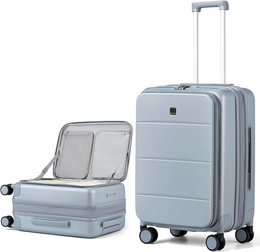 MILADA Expandable Checked Luggage 24 Inch Top Opening Travel Luggage Hard Shell Suitcases with Wheels TSA Approved Luggage Trunk Rolling Medium Checked Suitcase, Grey
