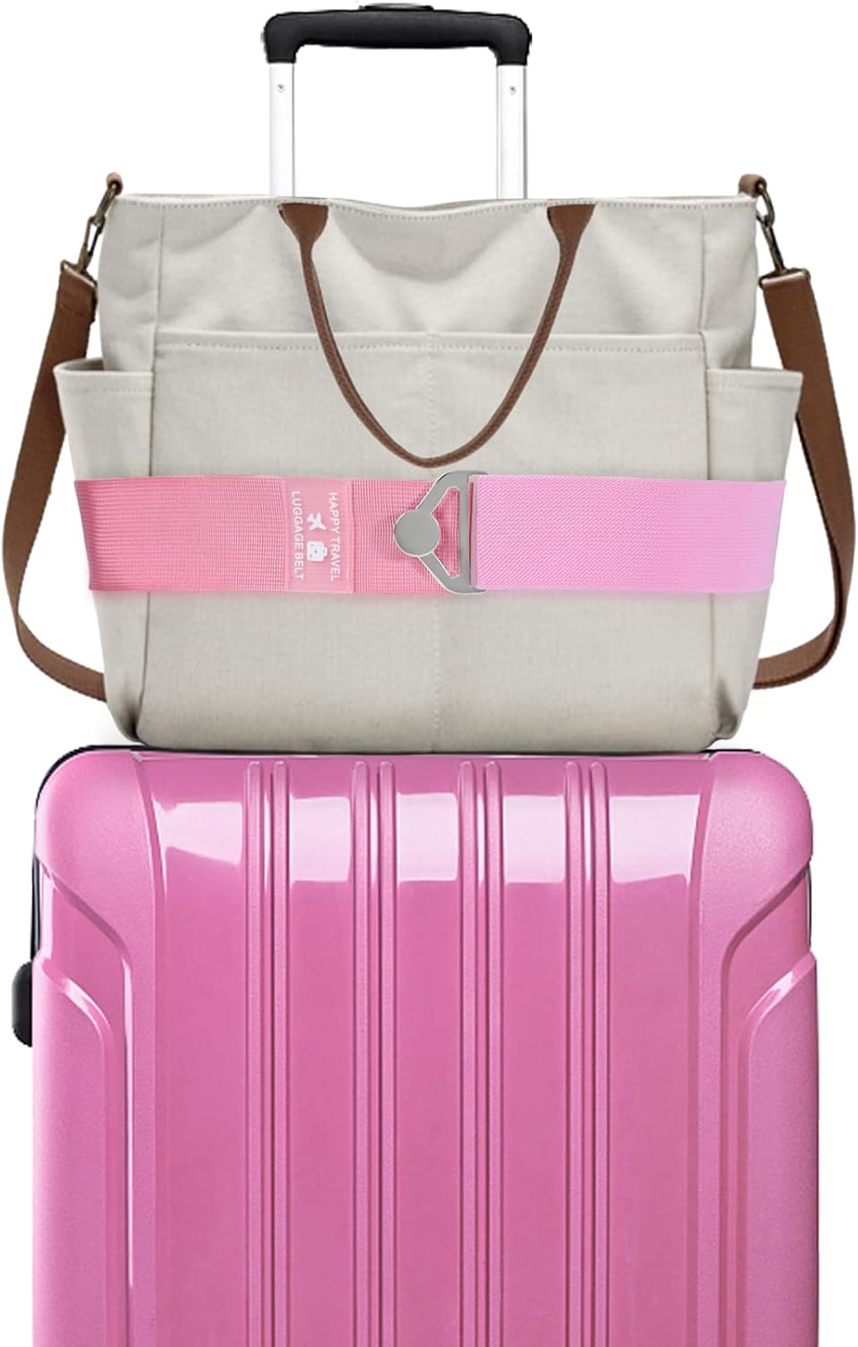 2-in-1 Travel Belt for Luggage, Luggage Straps for Add a Bag Adjustable Suitcase Straps with Alloy Buckle Elastic Bungees Belt Hands-Free for Airport, Personalized Travel Accessories (Pink)