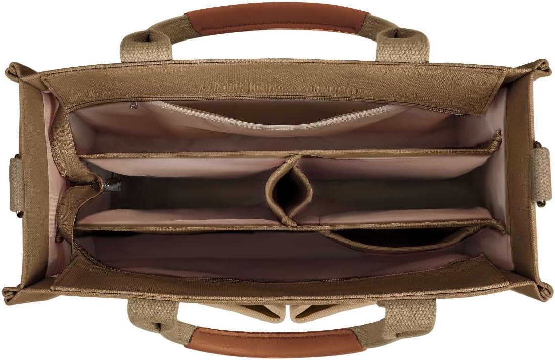 FIORETTO Canvas Tote Bag for Women with Zipper Closure & Individual Compartments for Work College