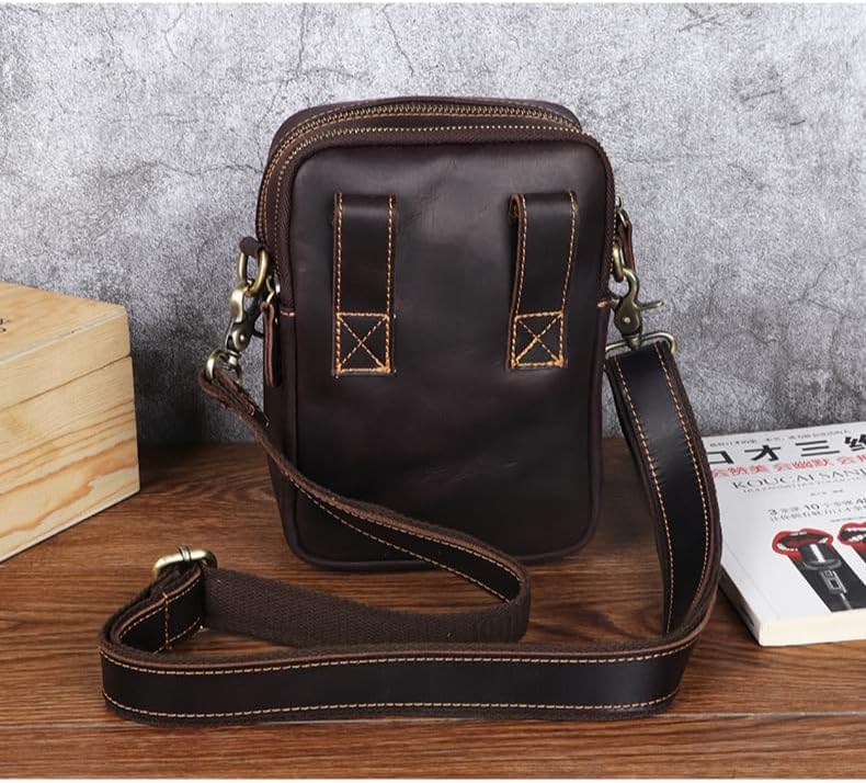 Versatile Cowhide Small Messenger Bag for Men - Convertible Shoulder Satchel & Waist Fanny Pack with Phone Pouch