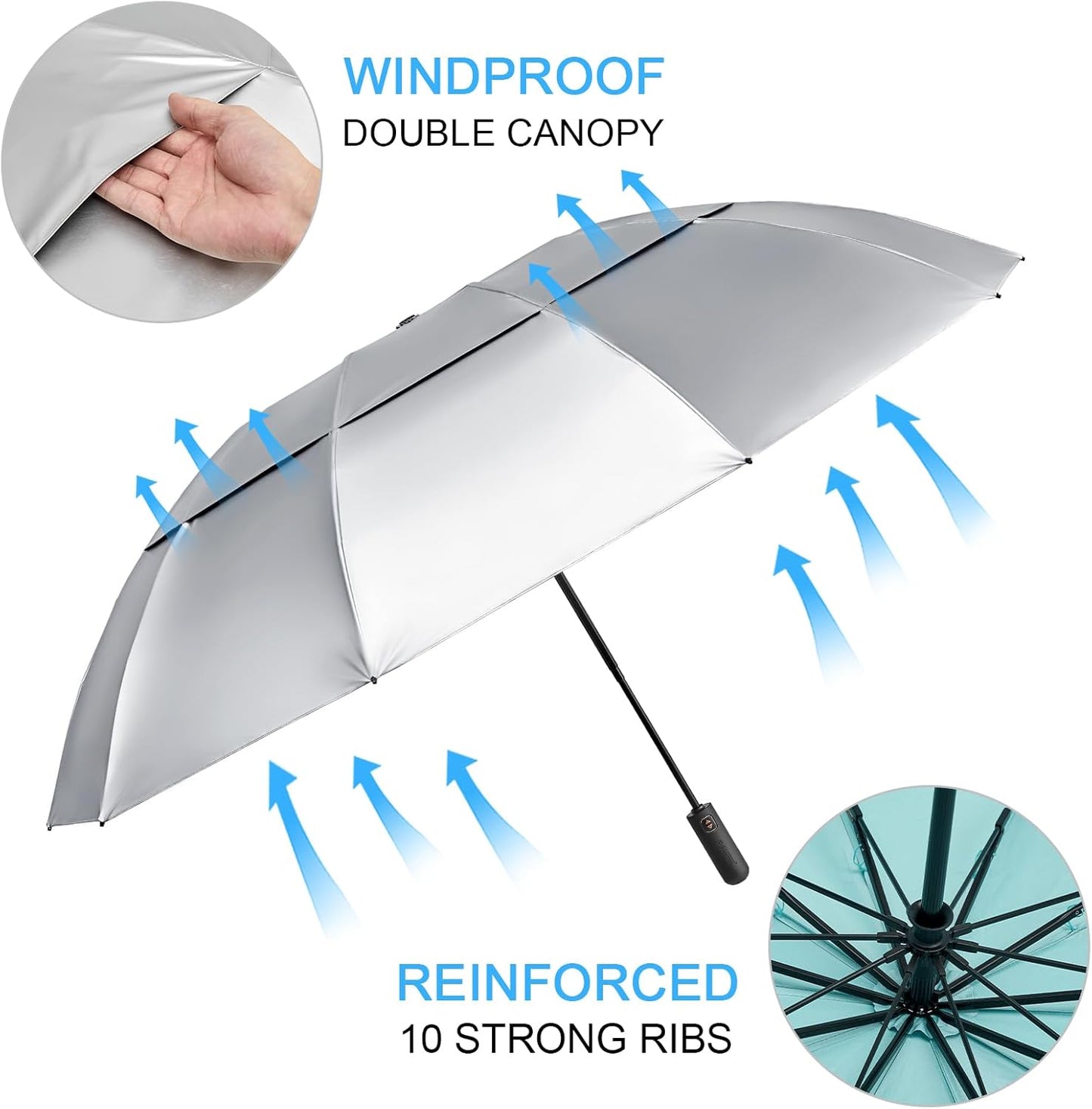 G4Free 46 Inch Inverted Small Travel Umbrella Compact, Reverse UPF 50+ UV Protection Umbrella 10 Ribs Windproof for Rain Double Canopy with Vent Automatic Open Close