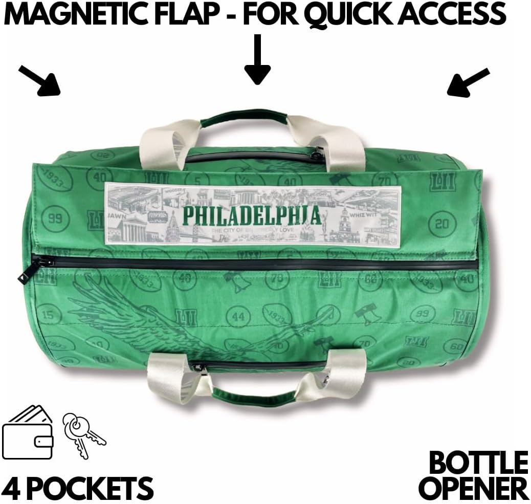 Varsity Cooler Philadelphia Travel Party Duffel & Cooler–30 Can Leakproof Insulated Tote Bag, Waterproof Soft compartment for Tailgating, Golf, Beach, Carry-On Luggage & Outdoor Sports