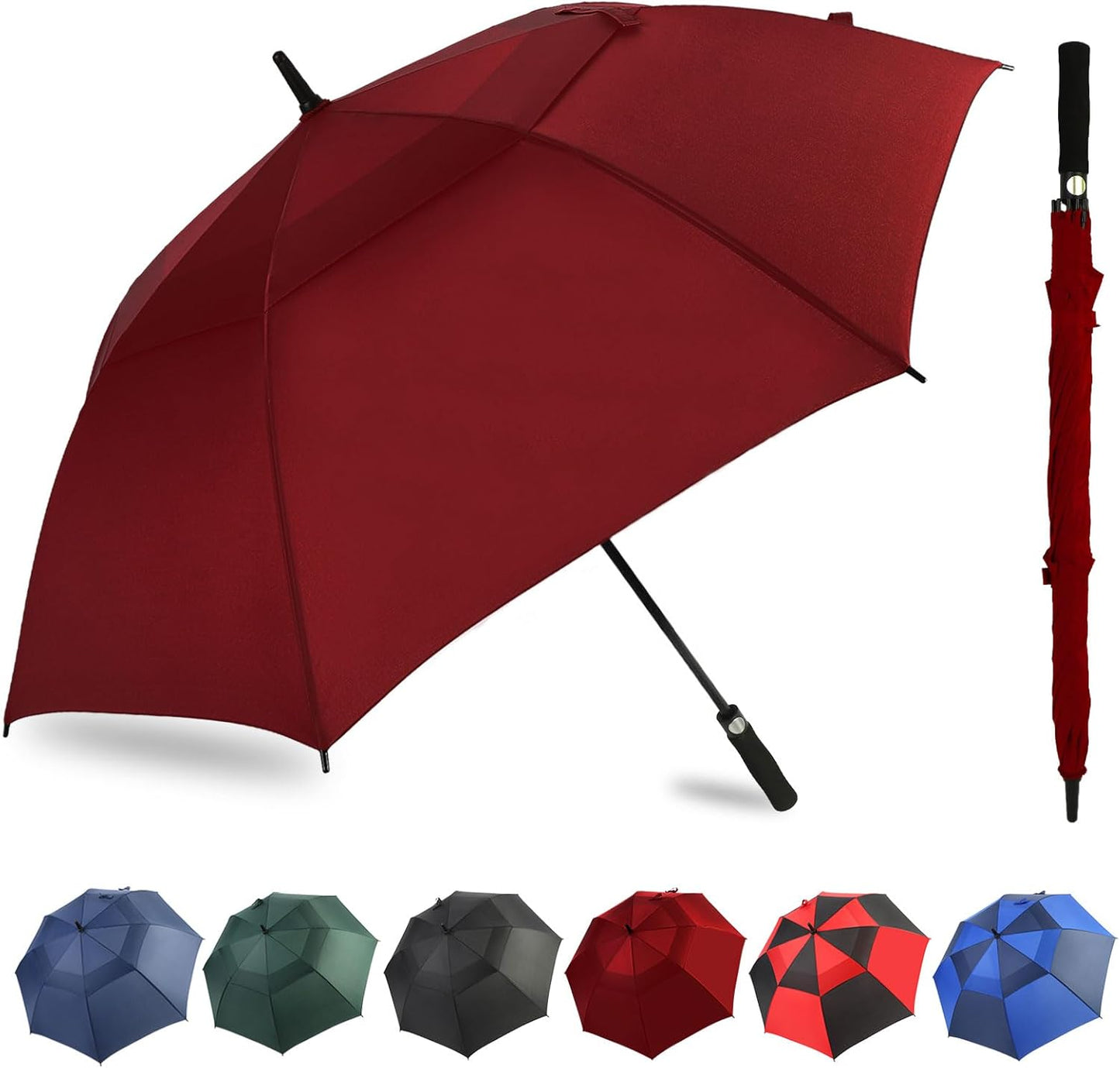 Automatic Open Golf Umbrella, 54/62/68/72 inch Extra Large Oversize Double Canopy Vented Stick