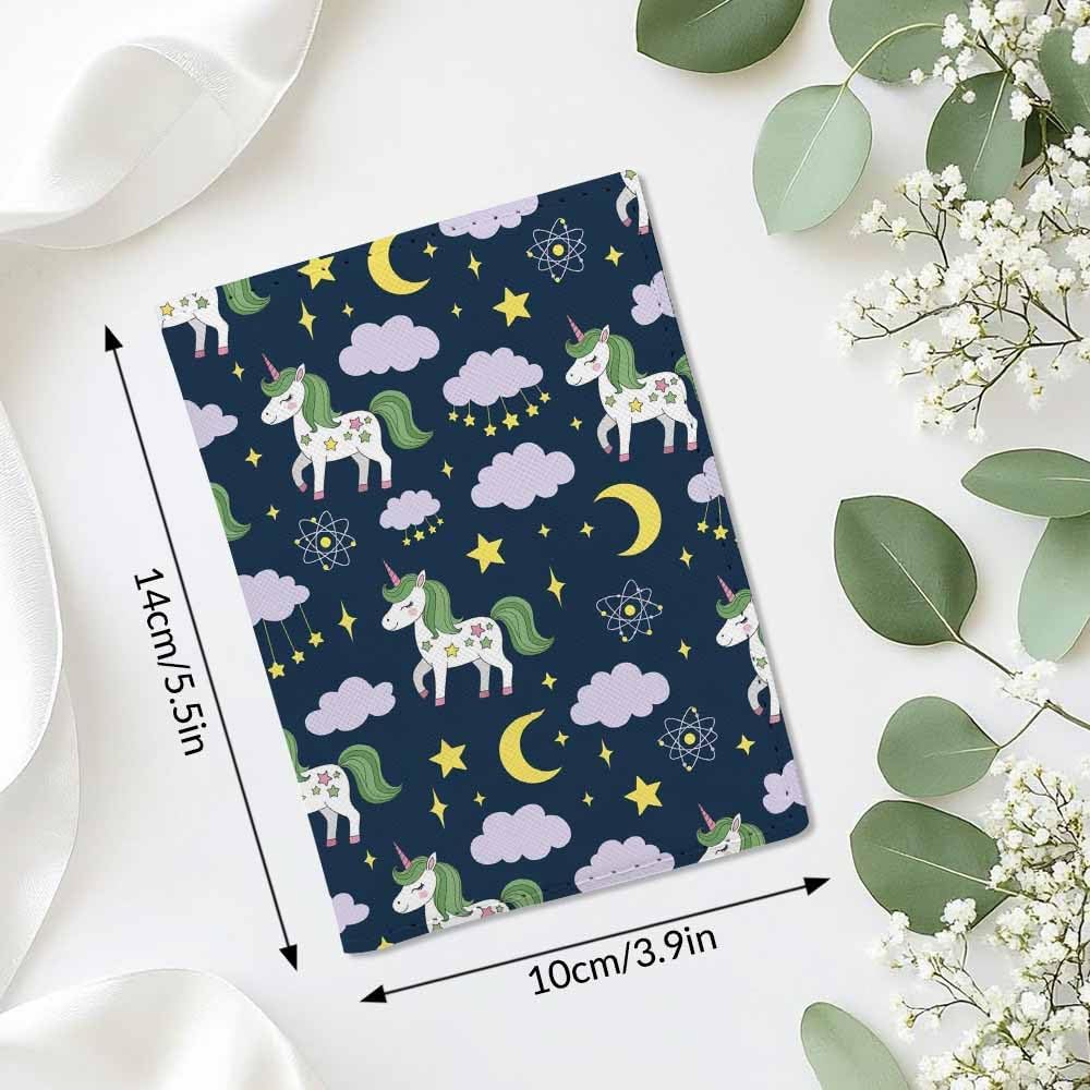 Unicorn Passport Holder for Travel Clound Moon Star Night Sky PU Leather Passport Cover Wallet Cute Passport Card Holder for Women and Men