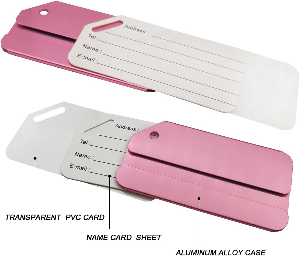 Aluminum Luggage Tags, Luggage Tag Holders for Travel Luggage Baggage Identifier by Ovener (5Pack Pink)
