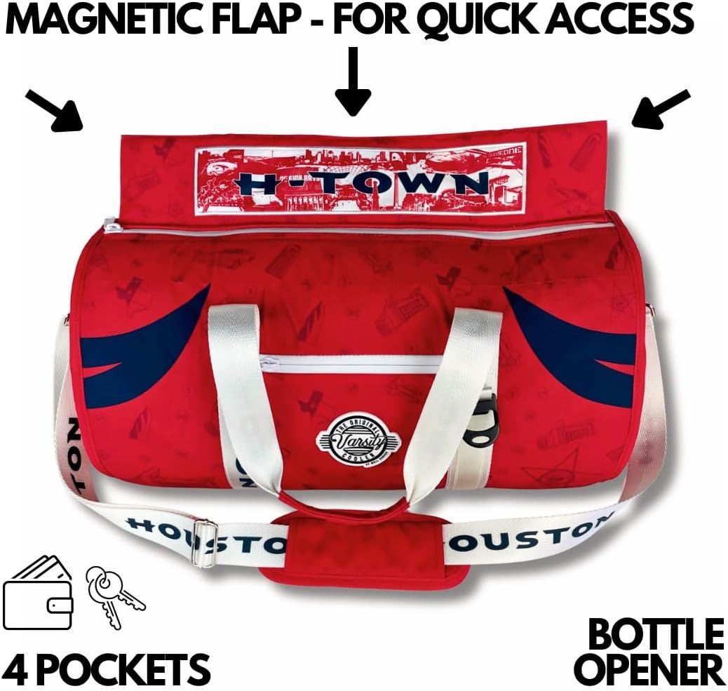Varsity Cooler Houston Travel Party Duffel & Cooler – 30 Can Leakproof Insulated Tote Bag, Waterproof Soft compartment for Tailgating, Golf, Beach, Carry-On Luggage & Outdoor Sports