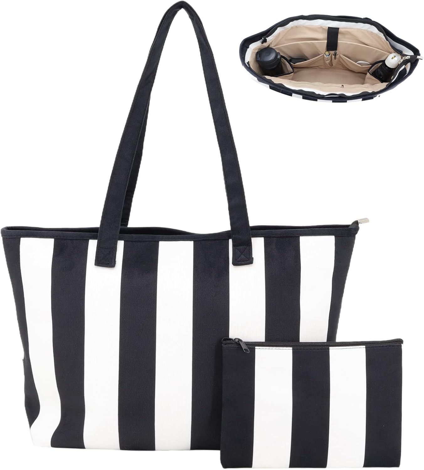 UERRUAM Corduroy Tote Bag for Women with Laptop Compartment,Cup Holder Inside,Makeup Pouch-for Work,Travel,College,Gym,Nurse