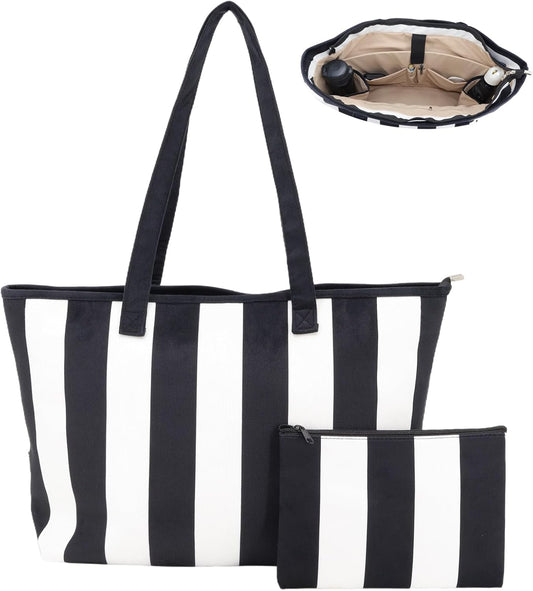 UERRUAM Corduroy Tote Bag for Women with Laptop Compartment,Cup Holder Inside,Makeup Pouch-for Work,Travel,College,Gym,Nurse