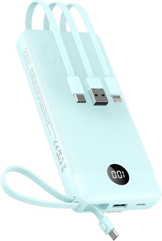 VEEKTOMX Portable Charger Built-in Cables, Power Bank for iPhone, Fast Charge USB C Battery Pack Travel Essentials Powerbank Compatible with iPhone 17/16/15/14, Samsung S25/24