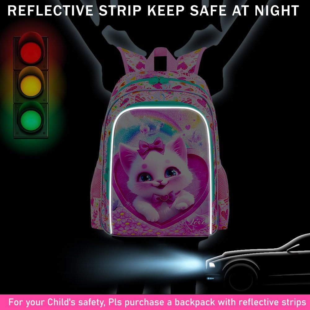 3PCS Girls Backpack, Kids Water Resistant Heart Bookbag Set with Lunch Box, Cute Kids School Bag for Preschool Toddler