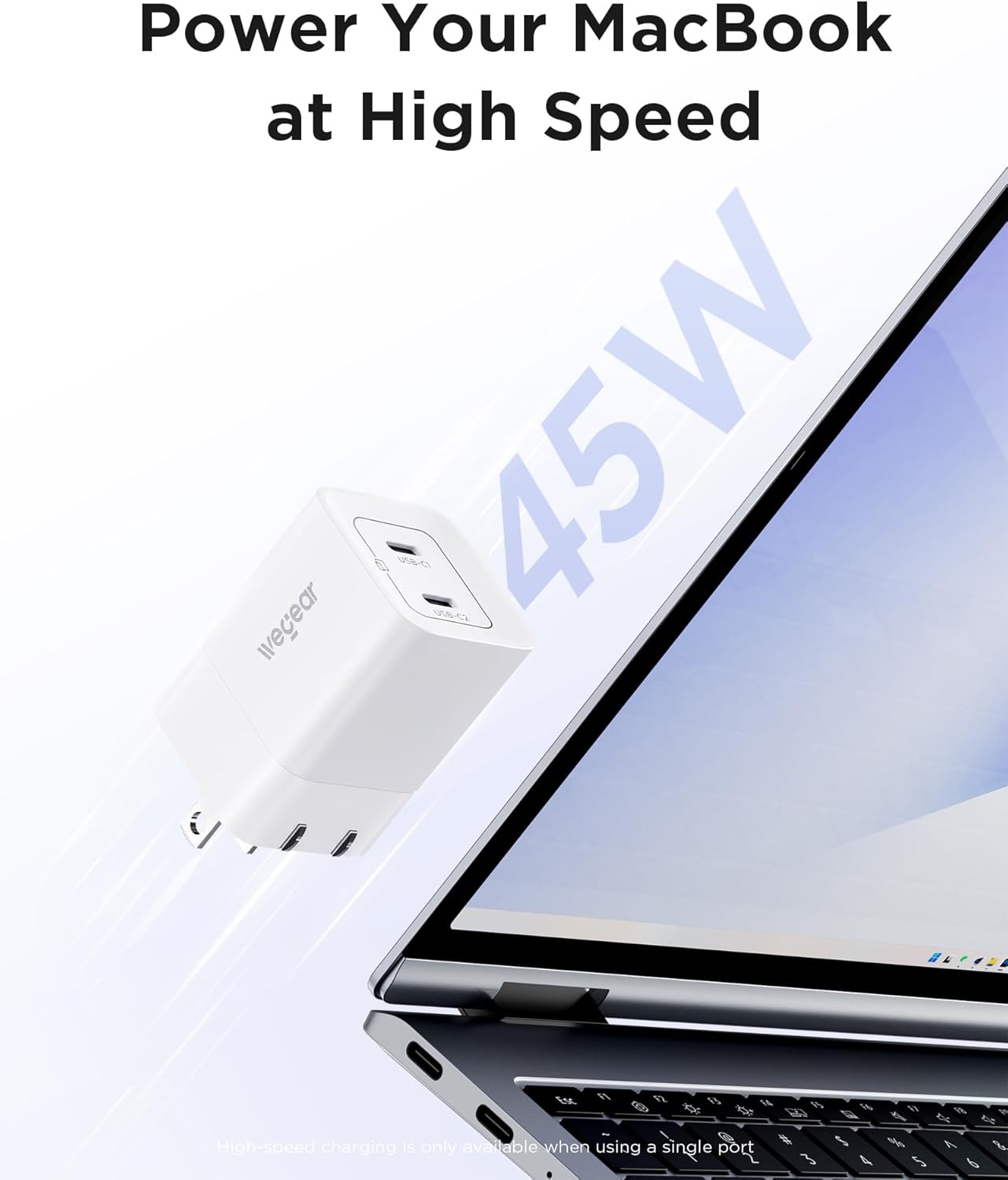 45W USB C Charger, 2 Port PPS Compact Foldable GaN Charger for iPhone 17/16, iPad, Galaxy S25 S24, Pixel 10/9, Compatible with MagSafe (White)