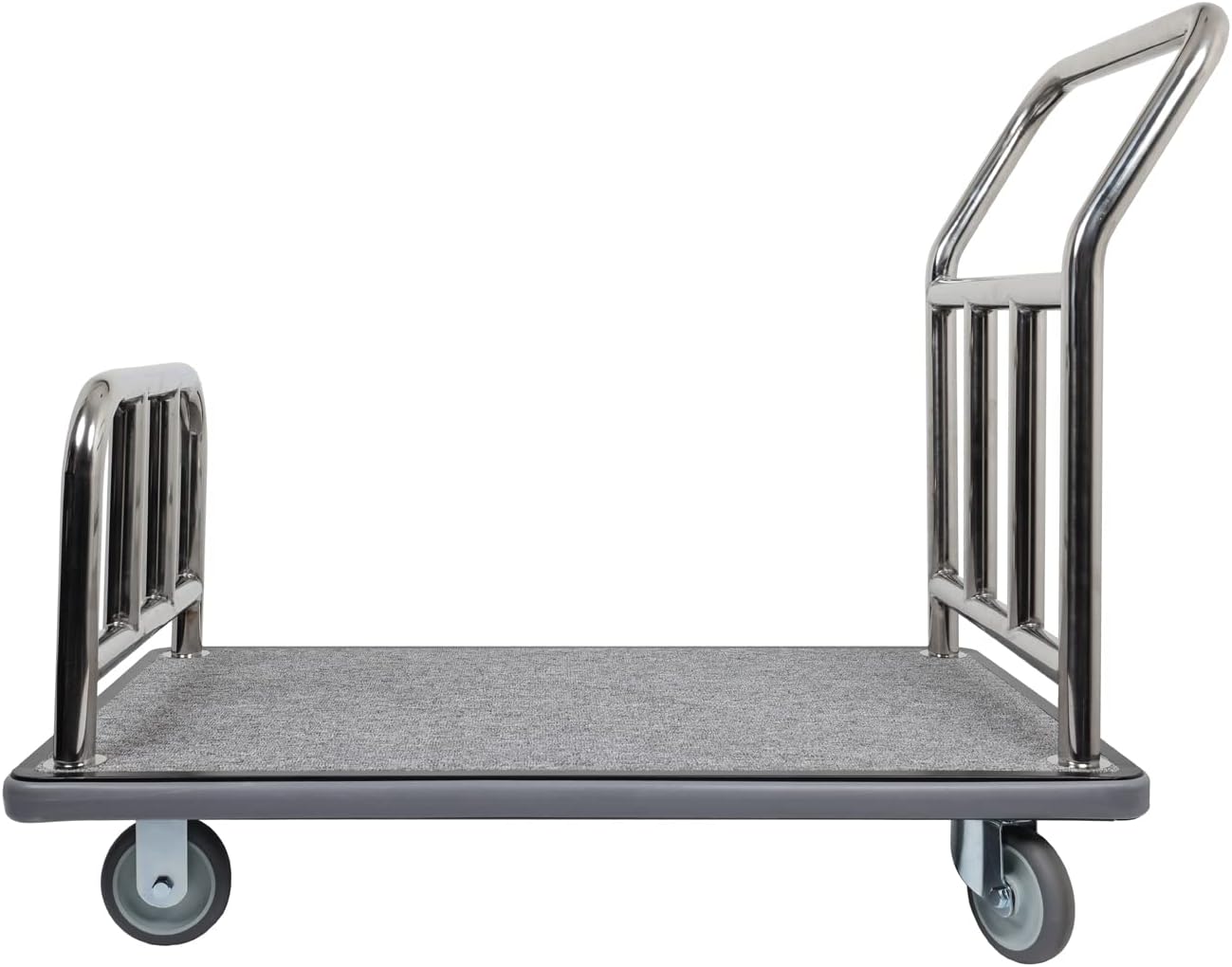 Value Valet Utility Cart - Stainless Steel Hotel Cart w/ Grey Carpet & 5" Wheels - Transporter Condo - Luggage Roller for Travel, Resorts, Conference & Residential Use