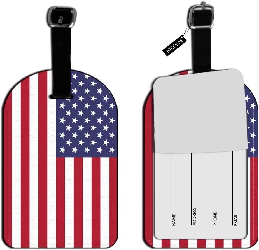 American Flag Luggage Tag Stripe Stars White Red Blue Leather Travel Bag Labels Suitcase Luggage ID Tags