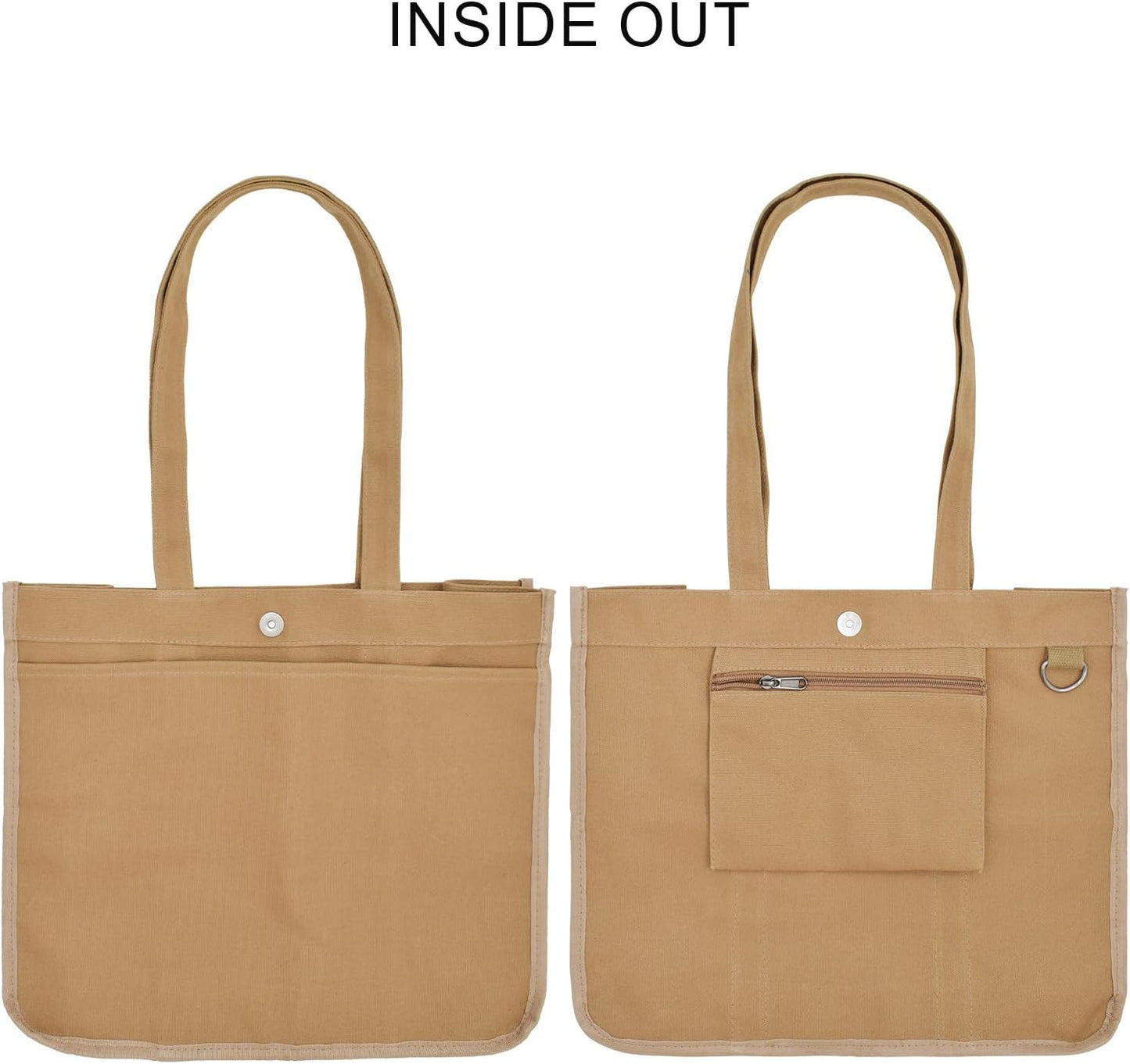 TeeYee Women's 20L Canvas Tote Bag Reusable Multi-Pocket Organizer for Travel Work Gym Shopping Large Shoulder Bag