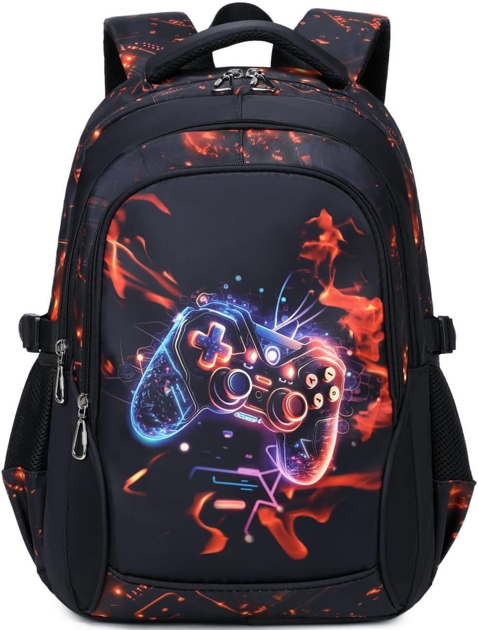 Boys Backpack for Elementary Kids Bookbag Middle School Bags Heavy Duty Soccer Laptop Durable Waterproof 18 In (3-Black Red Game)