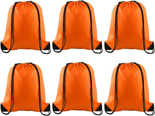 PLULON 6 Pcs Drawstring Bags Bulk Orange Drawstring Backpack String Backpack Cinch Sack Sport Gym Backpack Bags for Yoga Traveling Outdoor Sports