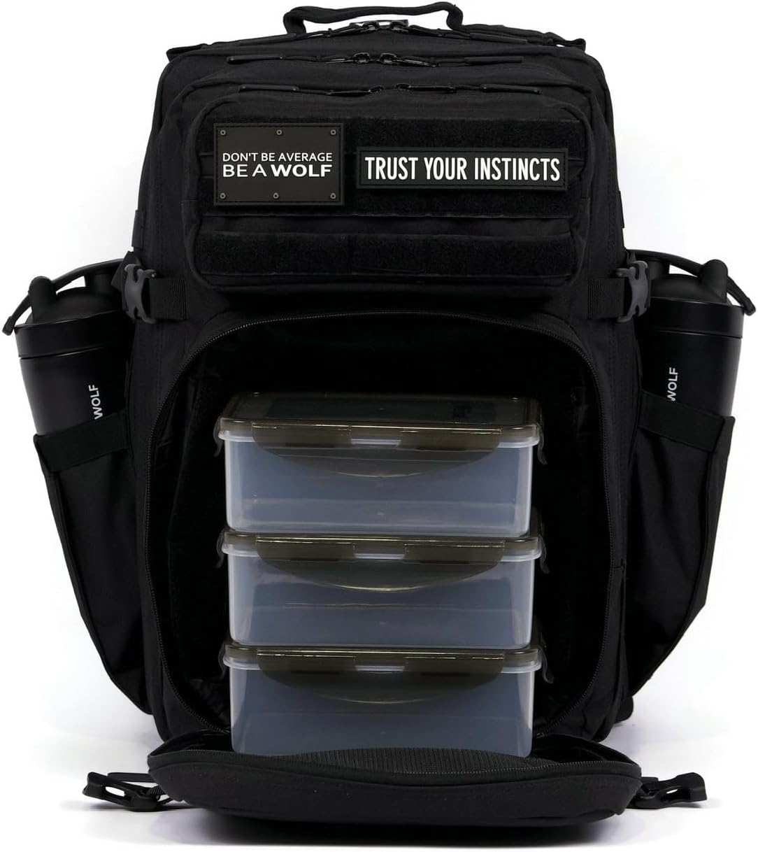 45L MEAL PREP MANAGEMENT BACKPACK (ALPHA BLACK MEAL) Lunch Box, Cooler, Extra Large Military Backpack for Gear, Heavy Duty, Water Resistant Travel & Gym Backpack for Men and Women